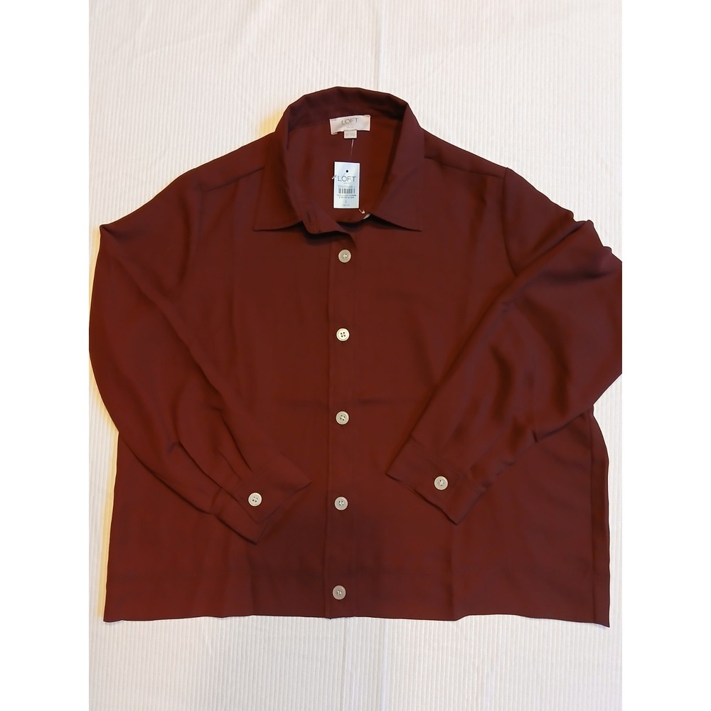 Loft Outlet Petite Burgundy Button Down Shirt Blouse Large Petite LP Long Sleeve
